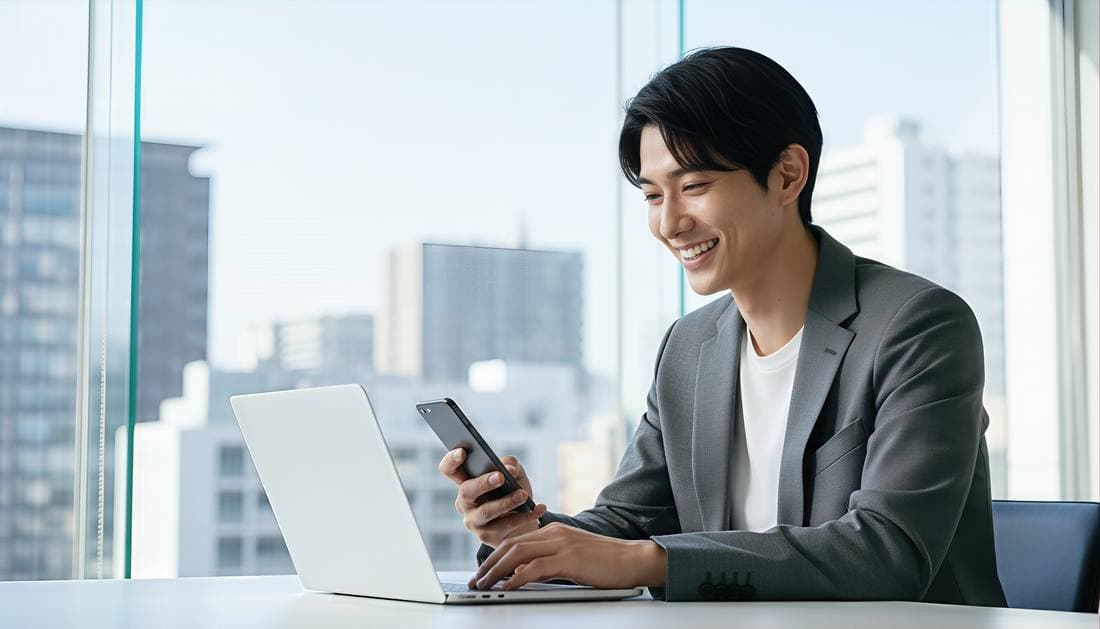 スキマ時間にスマートフォンで英語学習するビジネスパーソン